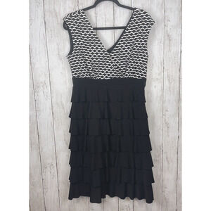 Hartly‎ Dress Womens No Size Tag Medium Black White Surplice Sheath Ruffle Flap